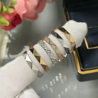 Geometric Faceted Pavé-Set Multi-Tone Stackable Rings