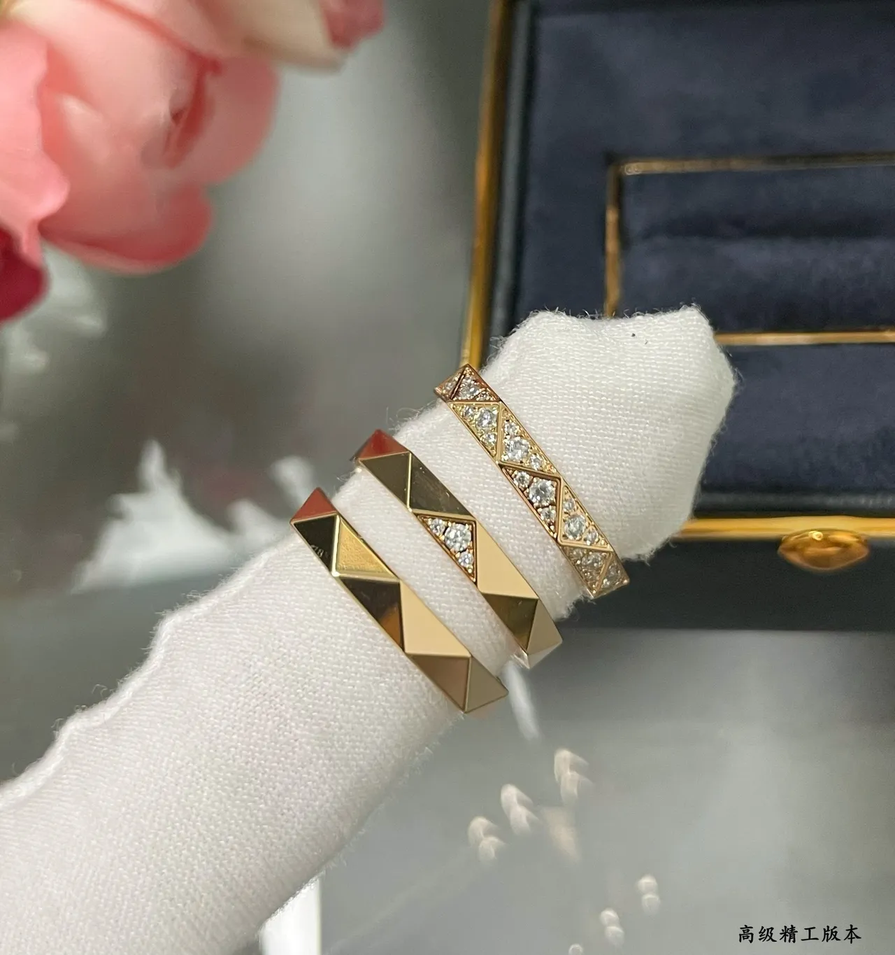Geometric Faceted Pavé-Set Multi-Tone Stackable Rings 4