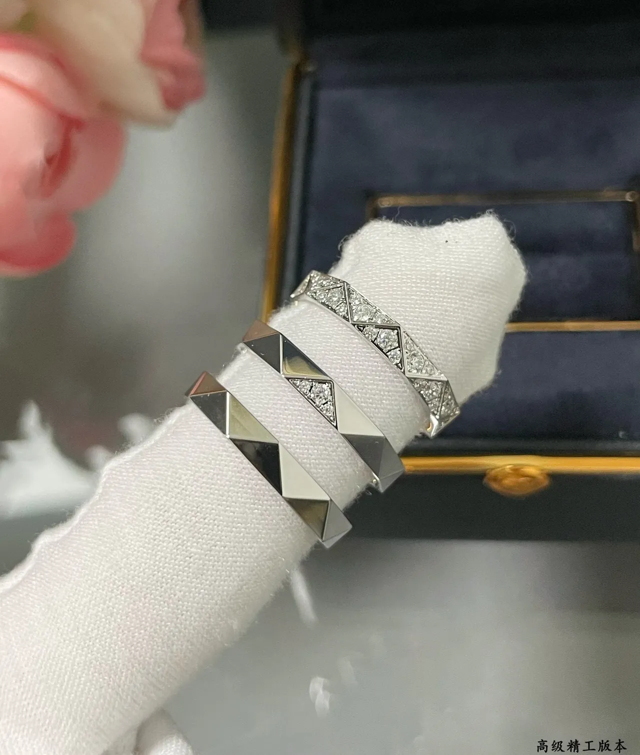 Geometric Faceted Pavé-Set Multi-Tone Stackable Rings 5