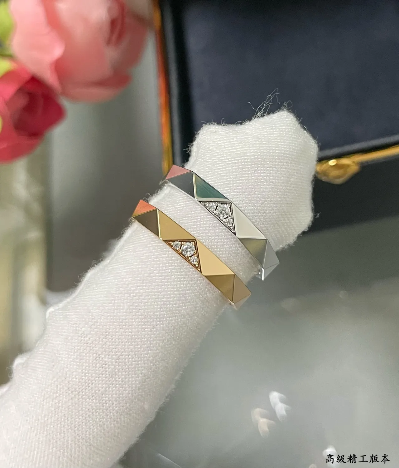 Geometric Faceted Pavé-Set Multi-Tone Stackable Rings 8