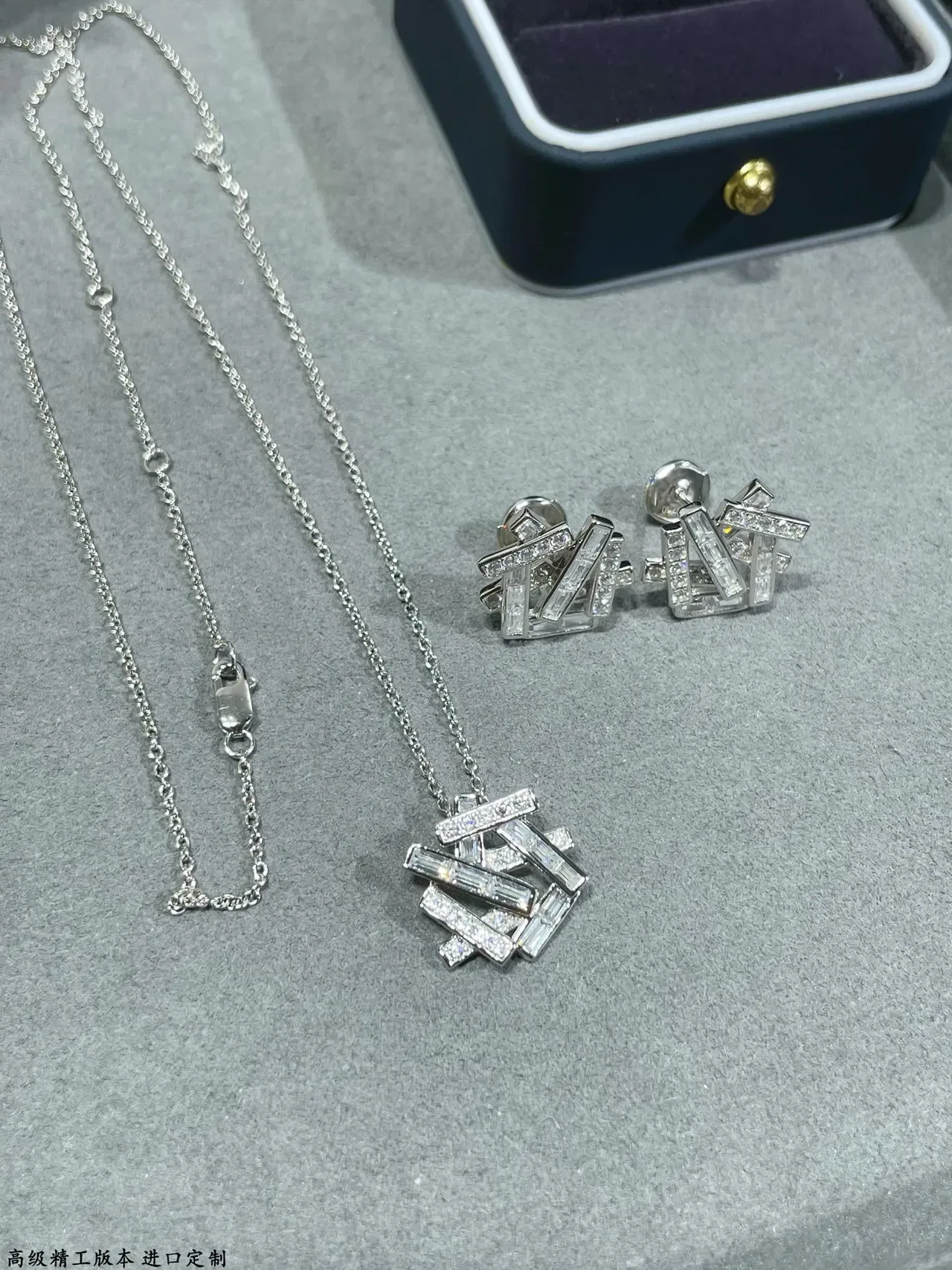 Geometric Layered Baguette Stone Pendant Necklace 3