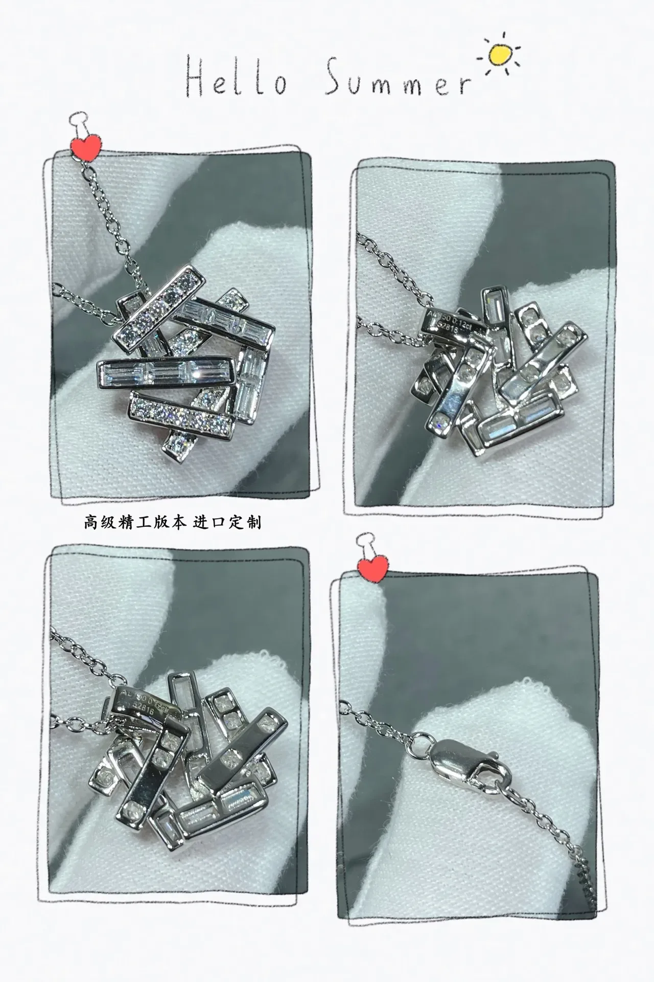 Geometric Layered Baguette Stone Pendant Necklace 4