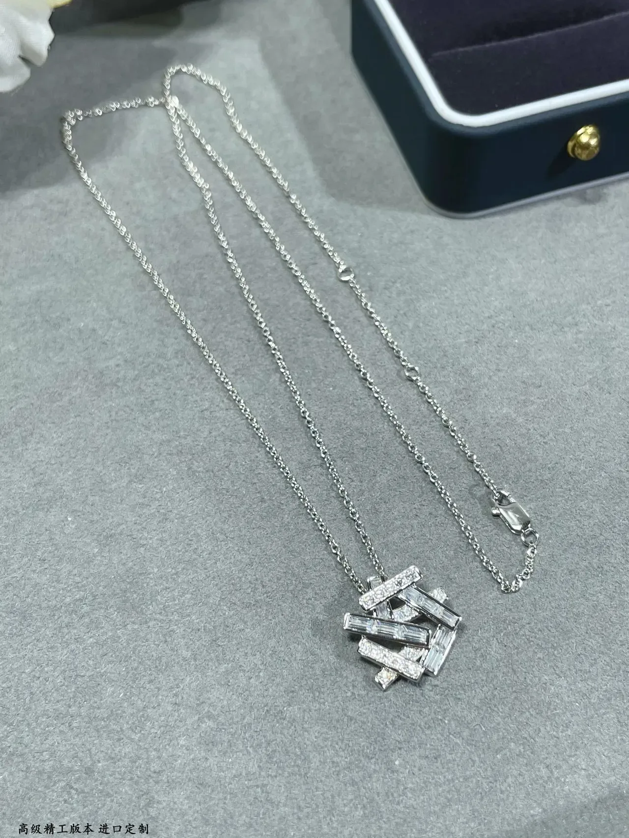 Geometric Layered Baguette Stone Pendant Necklace 5