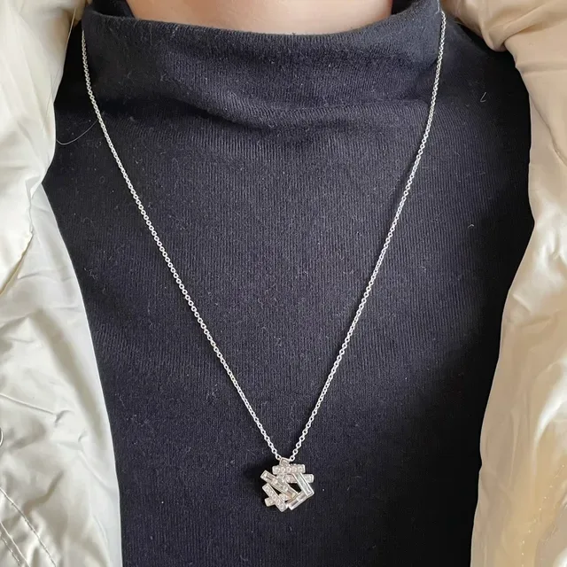 Geometric Layered Baguette Stone Pendant Necklace 9