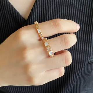 Geometric Linked Mother-of-Pearl and Crystal Stackable Ring