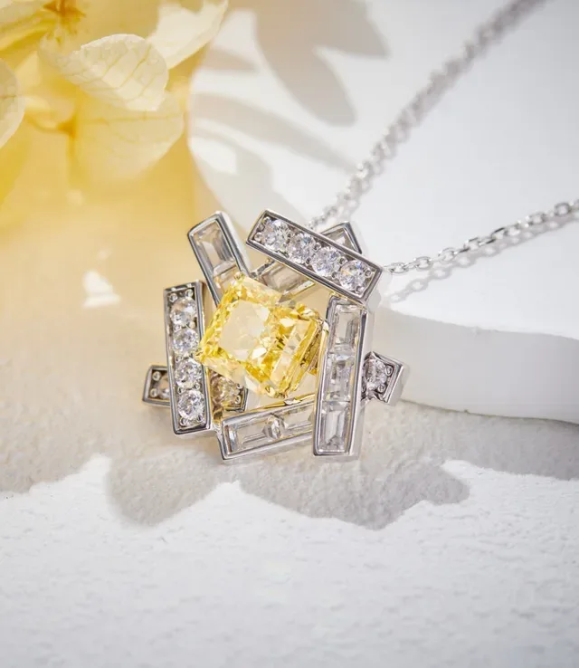 Geometric Yellow Gemstone Pendant Necklace 5