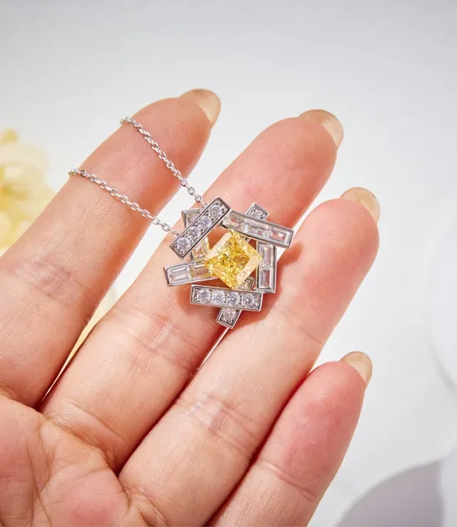 Geometric Yellow Gemstone Pendant Necklace 8