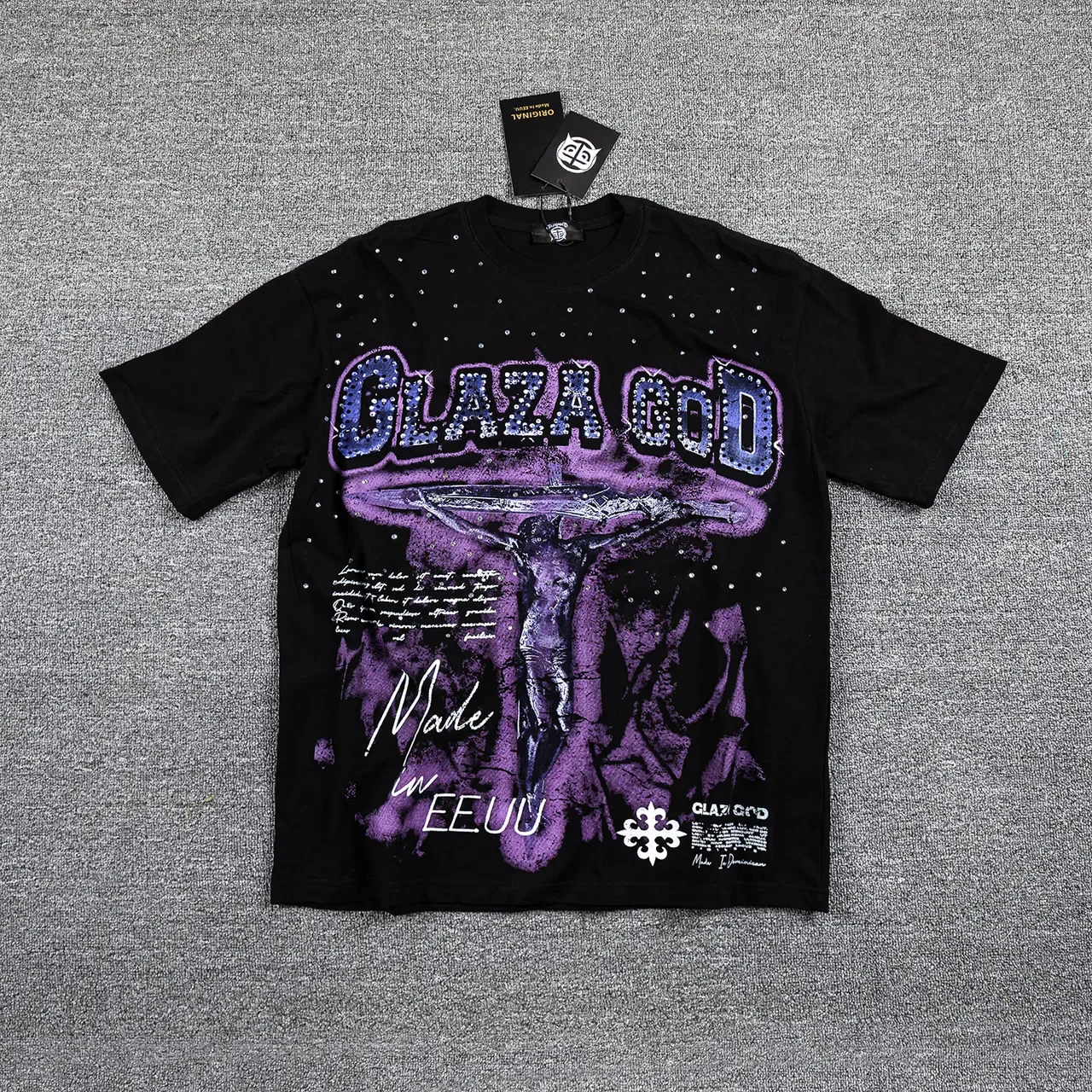 GLAZA GOD Graphic Print Purple Crucifix Oversized T-Shirt 2
