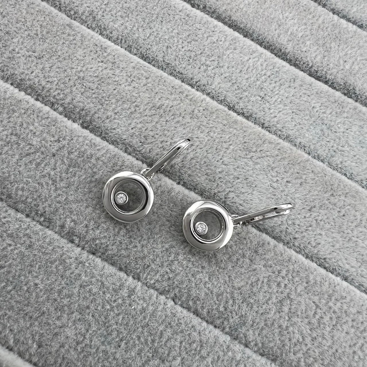 Gold and Silver Circular Open-Frame Floating Stone Earrings 3