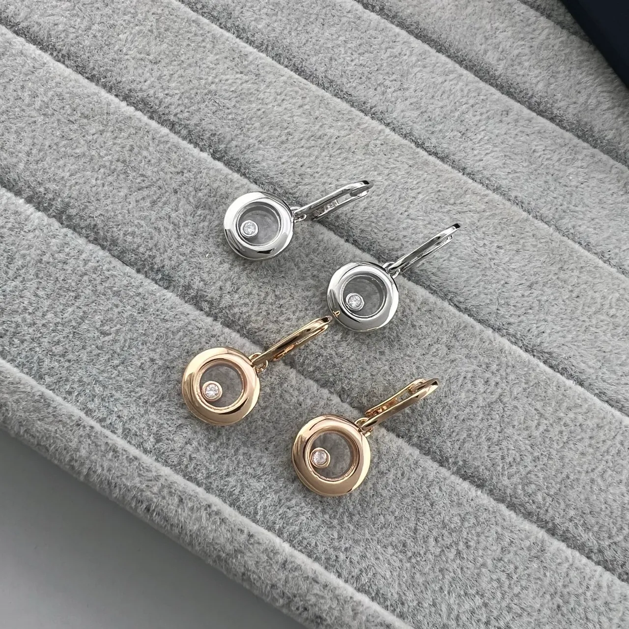 Gold and Silver Circular Open-Frame Floating Stone Earrings 4