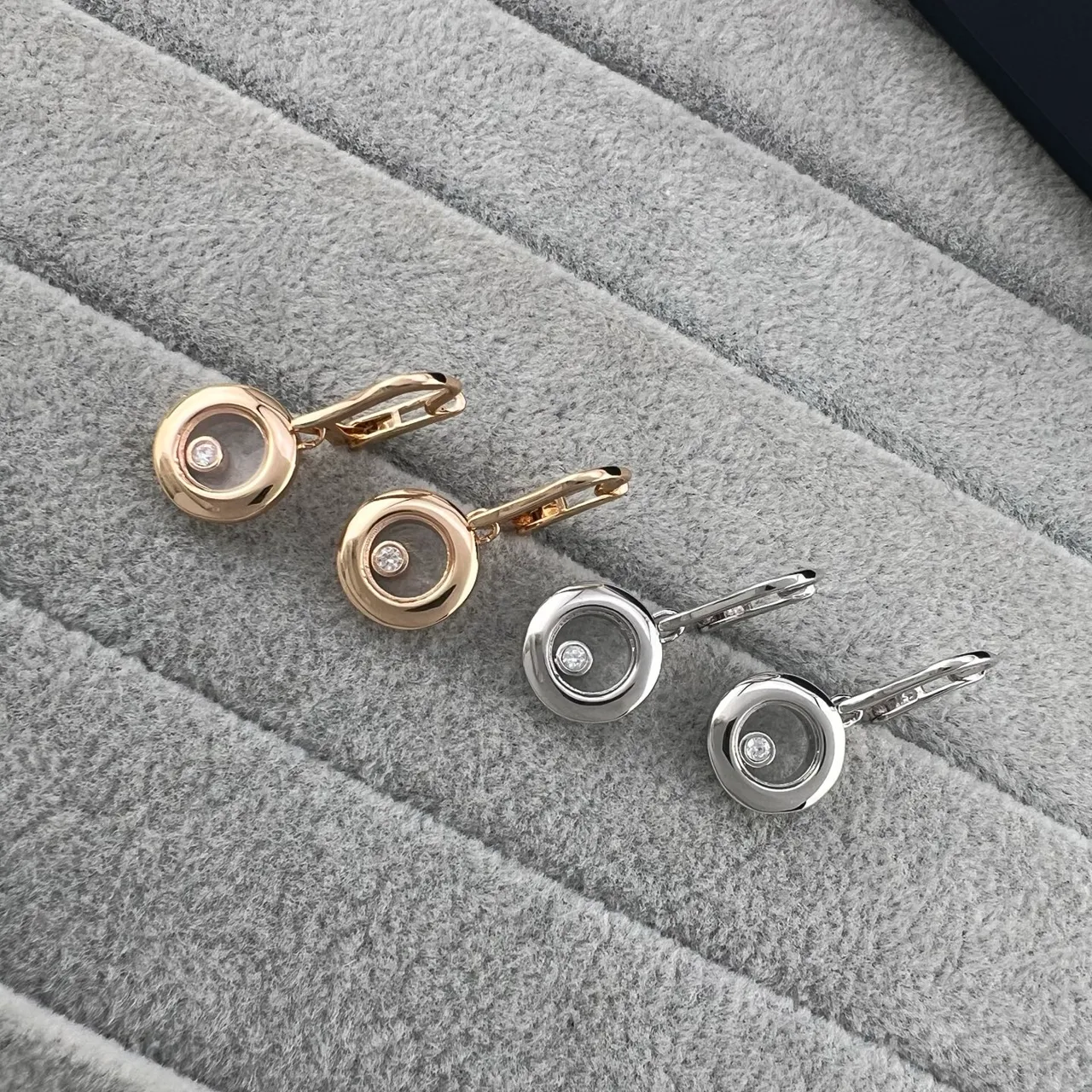 Gold and Silver Circular Open-Frame Floating Stone Earrings 5