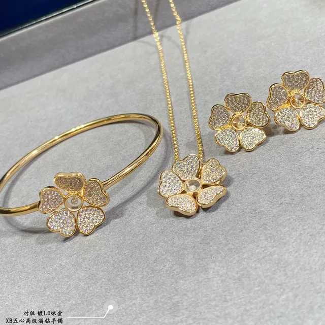 Gold and Silver Floral Pavé Stone Open Bangle Bracelets 2