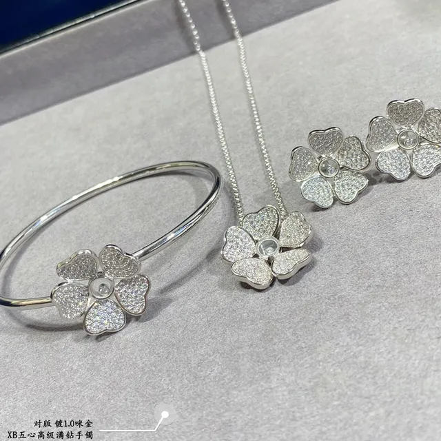 Gold and Silver Floral Pavé Stone Open Bangle Bracelets 3