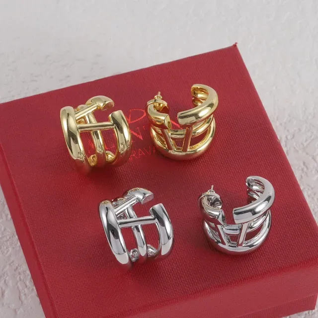 Gold and Silver Interlocking Bar Hoop Earrings 8