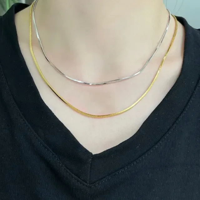 Gold and Silver Snake Chain Layered Necklaces 8
