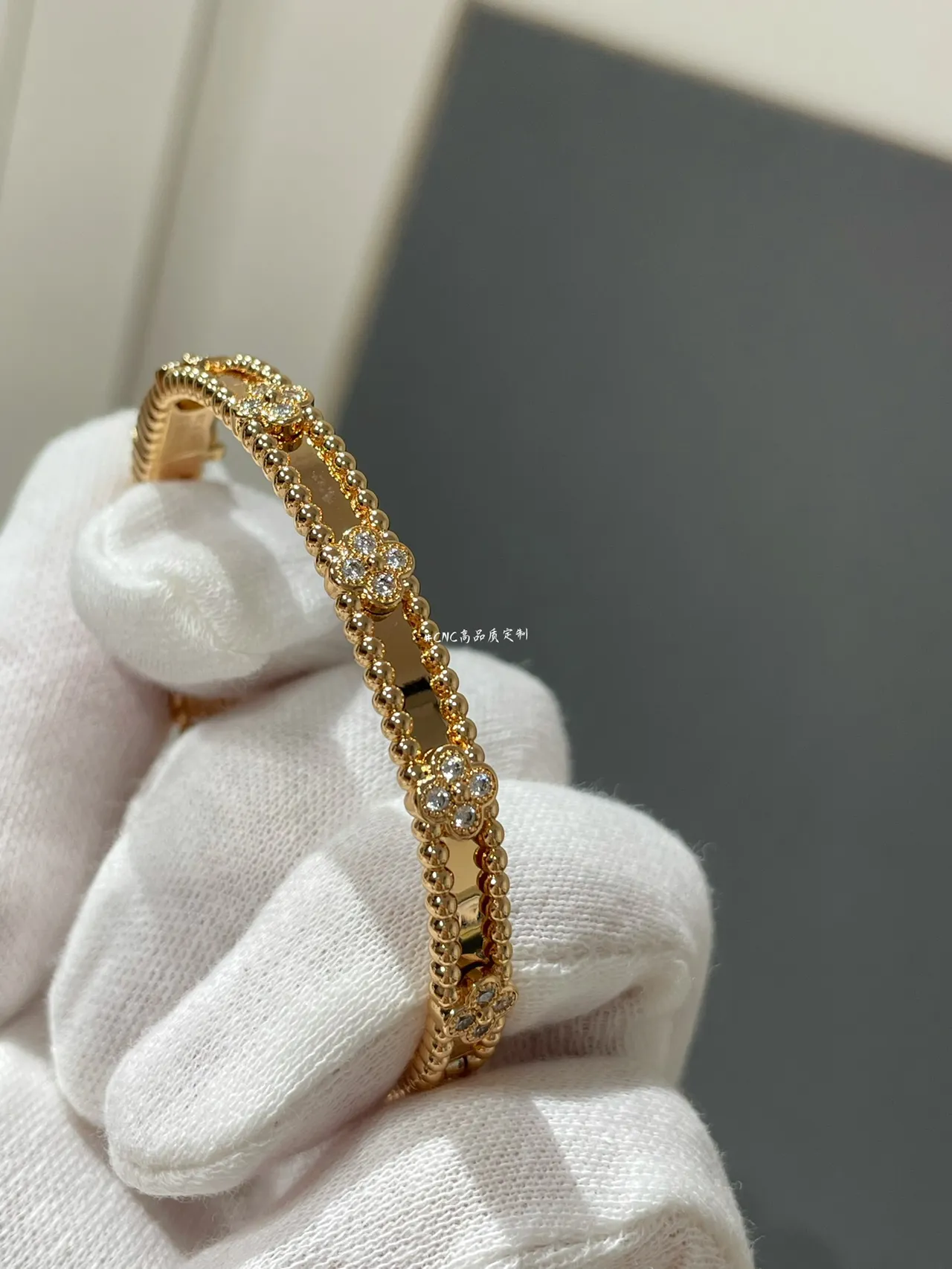 Gold and Silver Tone Beaded Pavé Floral Bangle Bracelets 3