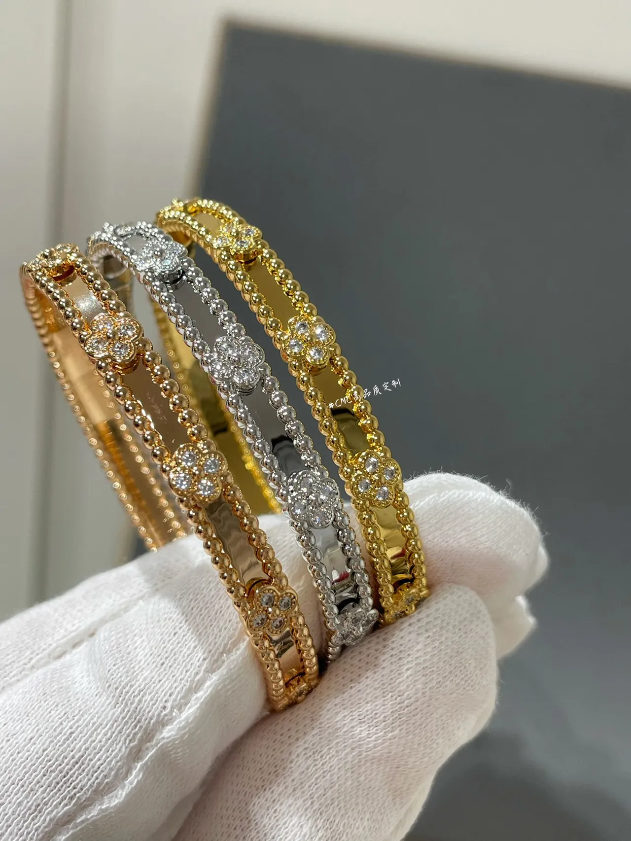 Gold and Silver Tone Beaded Pavé Floral Bangle Bracelets 8