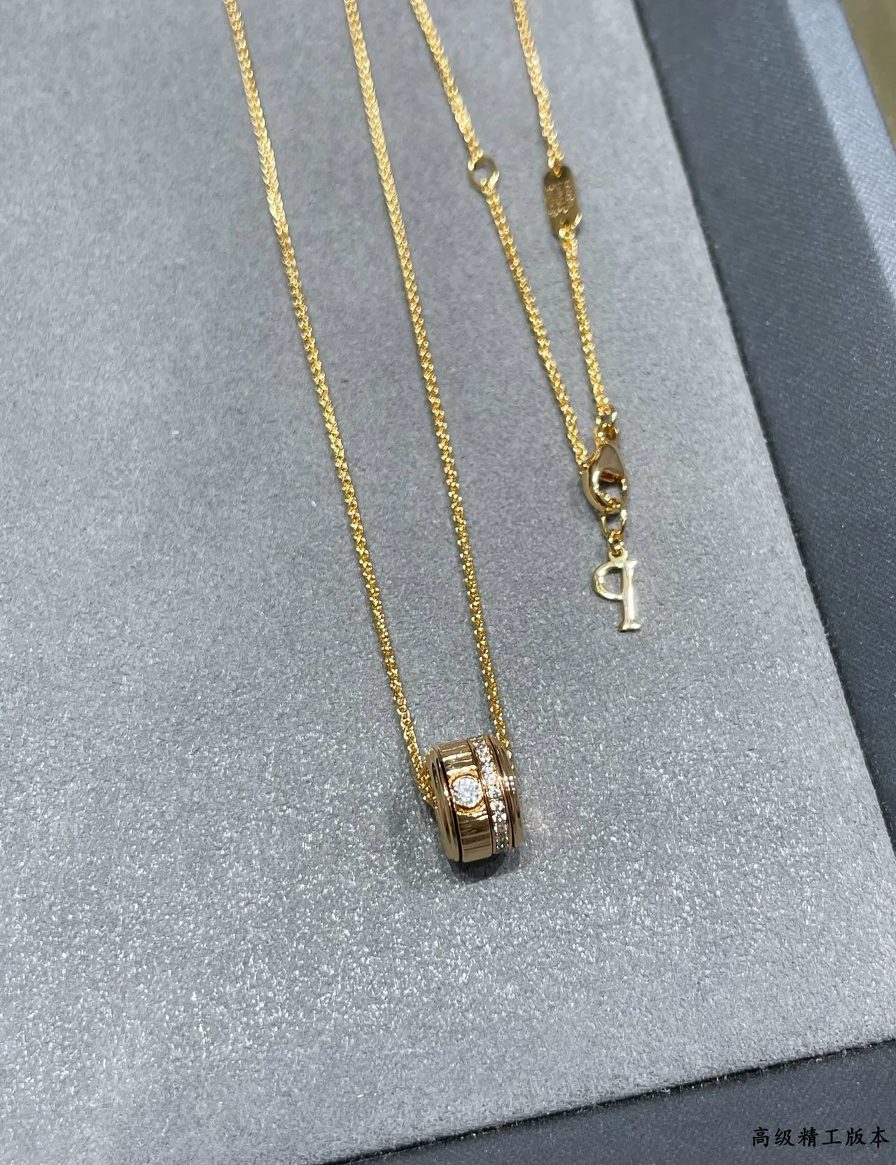 Gold and Silver Tone Cylindrical Pavé Charm Necklaces 6
