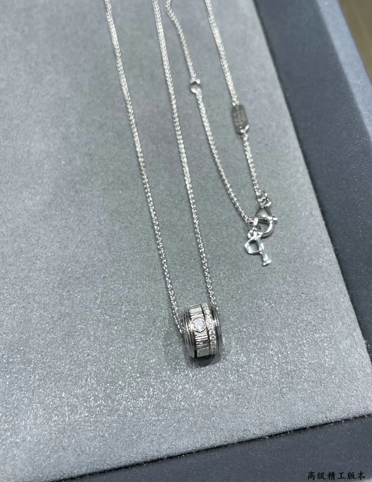 Gold and Silver Tone Cylindrical Pavé Charm Necklaces 7