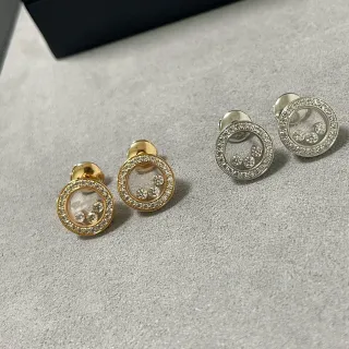 Gold and Silver Tone Pavé Circle Floating Stone Stud Earrings