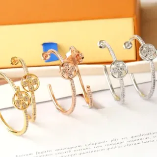 Gold and Silver Tone Pavé Floral Hoop Earrings