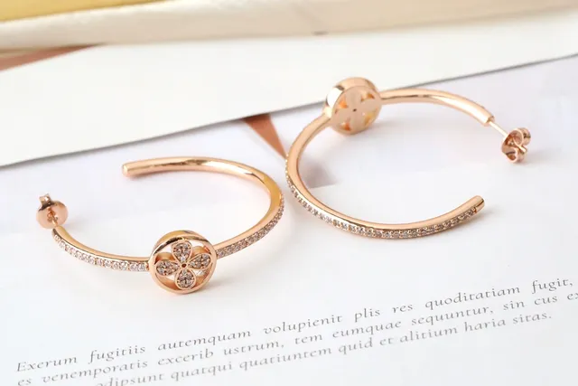 Gold and Silver Tone Pavé Floral Hoop Earrings 4