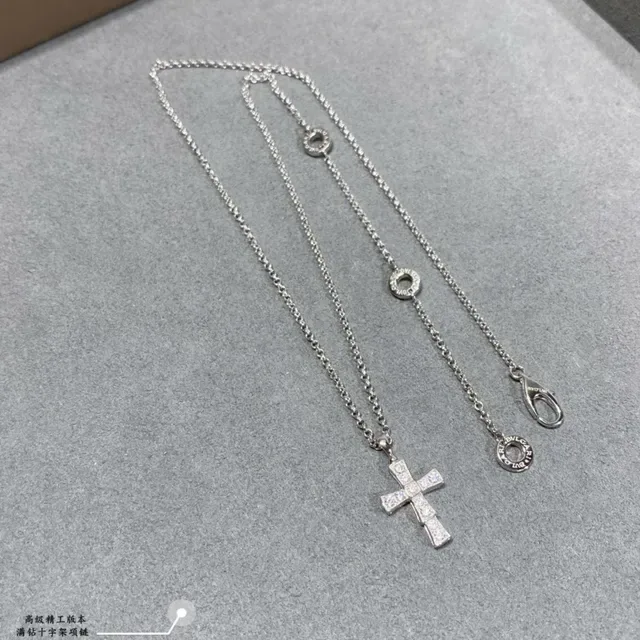 Gold and Silver Tone Pave-Set Cross Pendant Necklaces 4