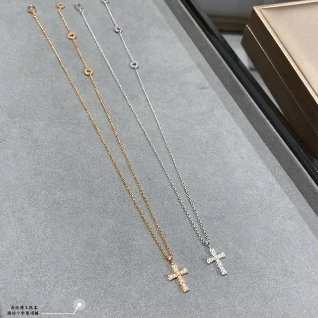 Gold and Silver Tone Pave-Set Cross Pendant Necklaces 5