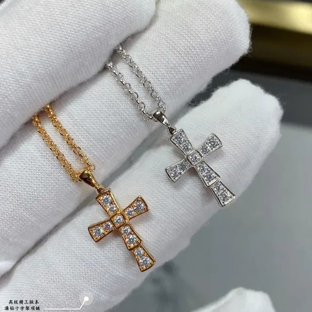 Gold and Silver Tone Pave-Set Cross Pendant Necklaces 7
