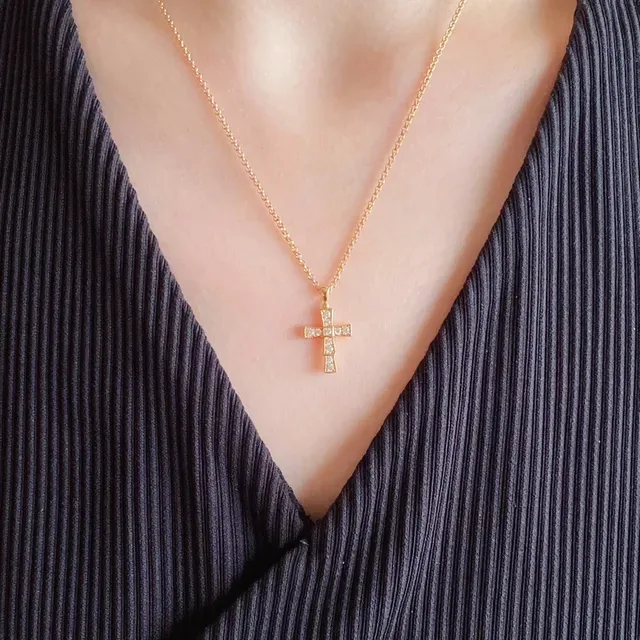 Gold and Silver Tone Pave-Set Cross Pendant Necklaces 8