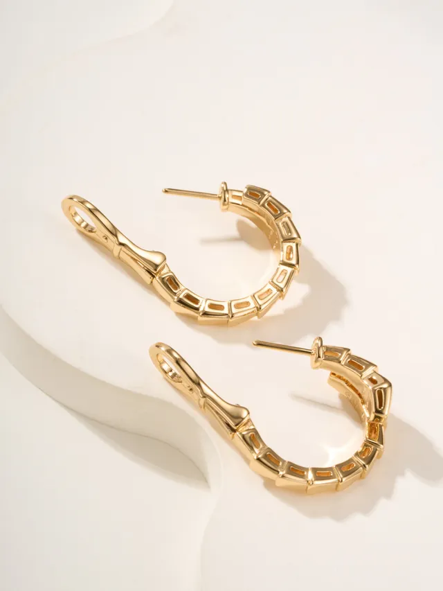 Gold and Silver Tone Segmented Link Hinged Hoop Earrings 7