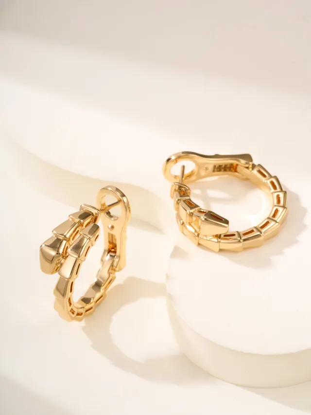 Gold and Silver Tone Segmented Link Hinged Hoop Earrings 11