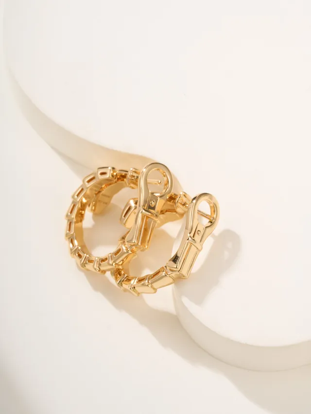 Gold and Silver Tone Segmented Link Hinged Hoop Earrings 13