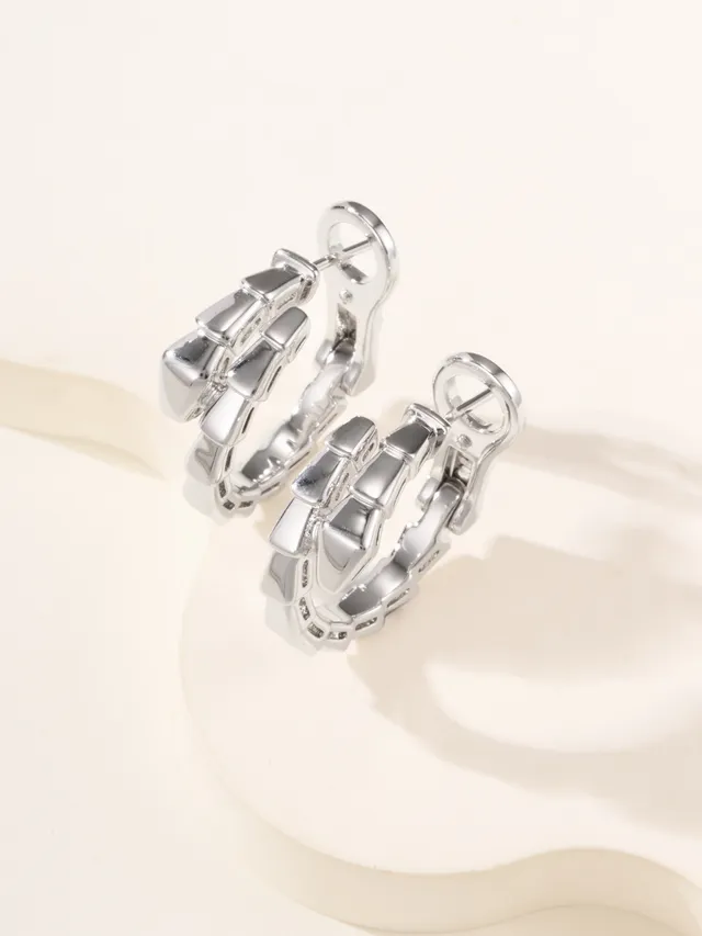 Gold and Silver Tone Segmented Link Hinged Hoop Earrings 14