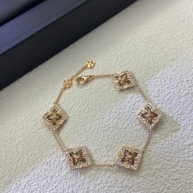 Gold Black Chain Square Floral Motifs Bracelet 2