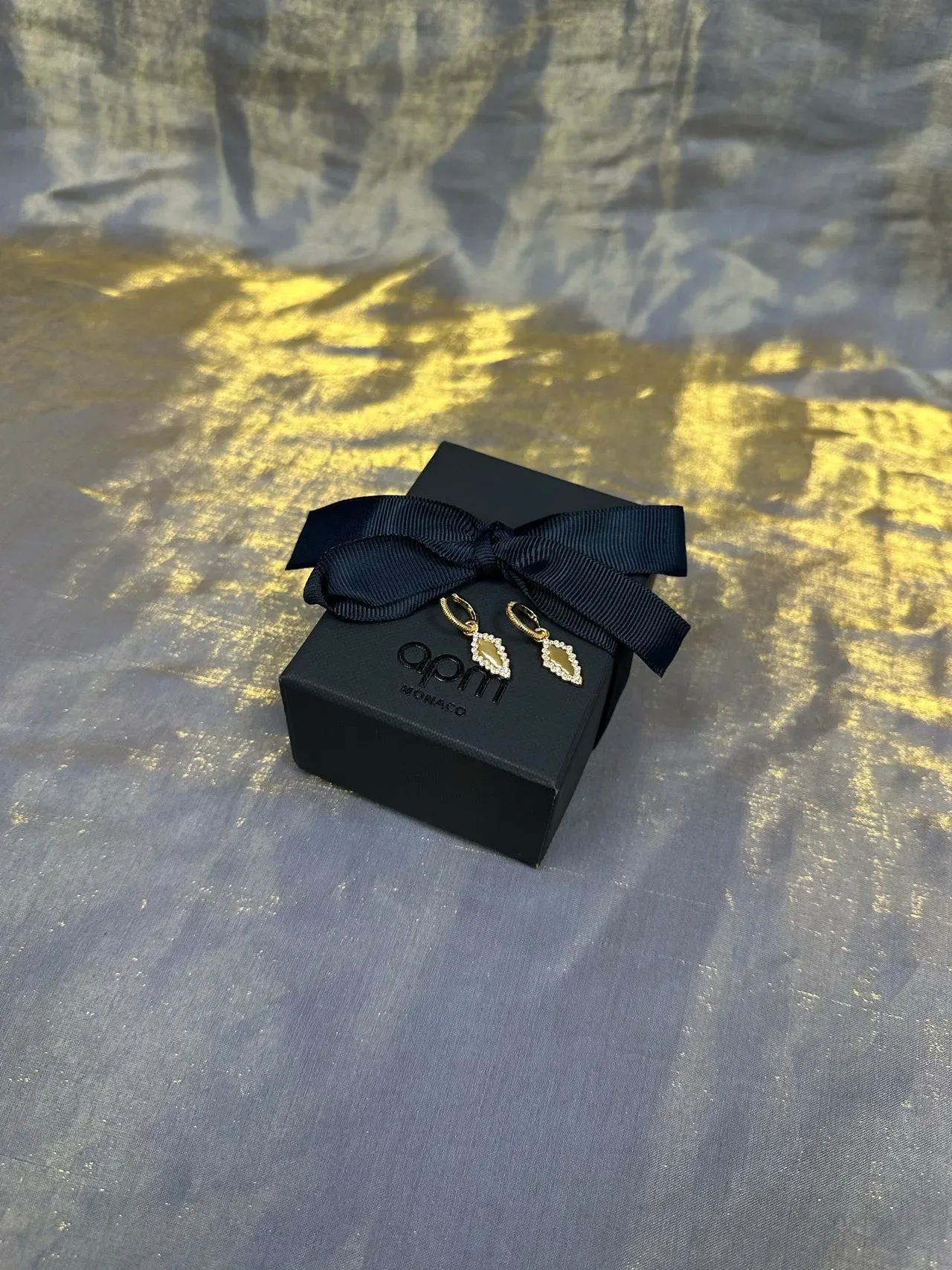 Gold Black Hoop Huggie Marquise Pendant Earrings 7