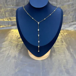 سلسلة ذهبية زرقاء Y-Drop لاريات قلادة
