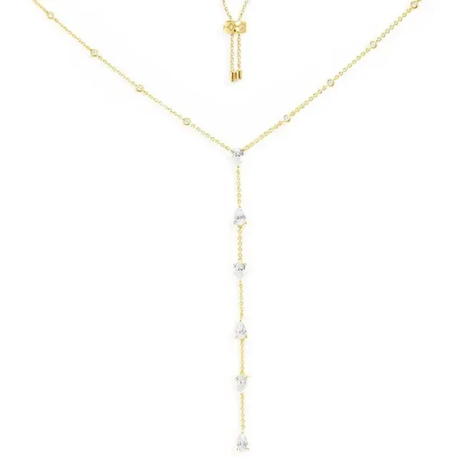 Gold Blue Chain Y-Drop Lariat Necklace 2