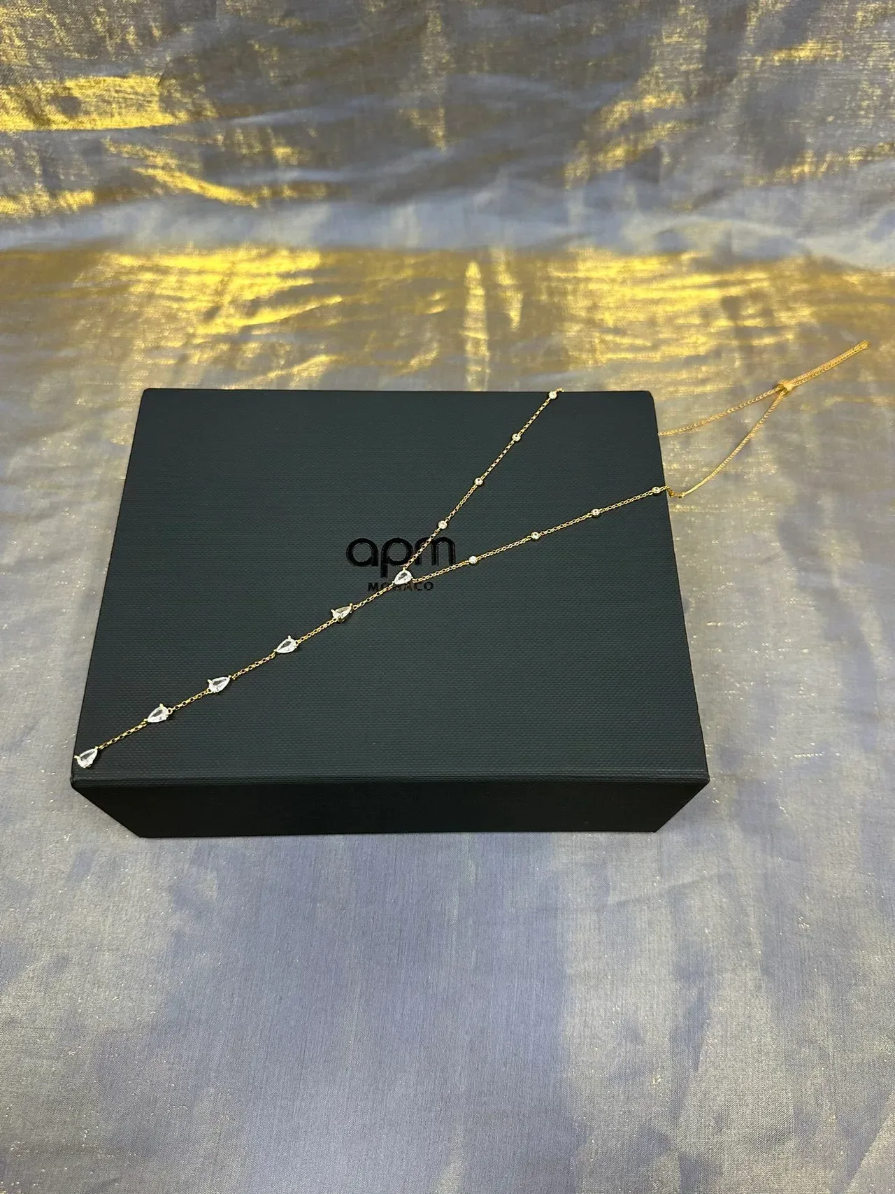 Gold Blue Chain Y-Drop Lariat Necklace 3