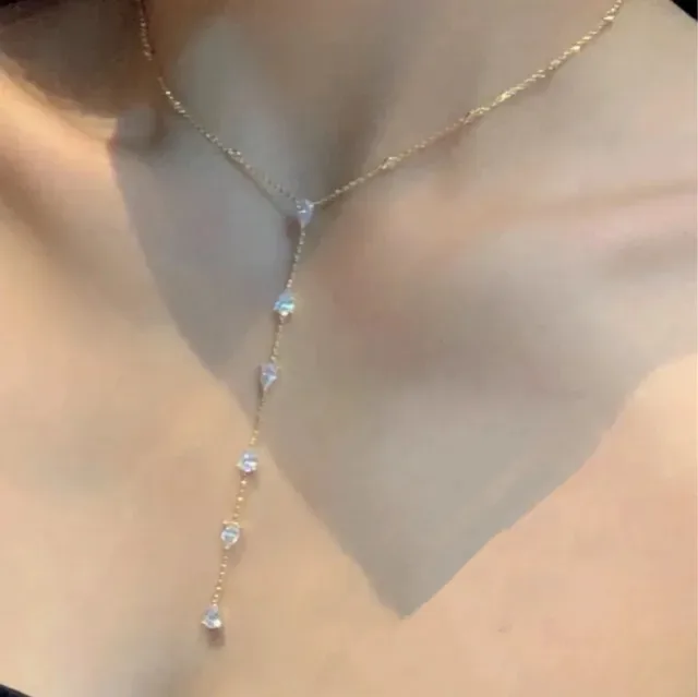 Gold Blue Chain Y-Drop Lariat Necklace 5