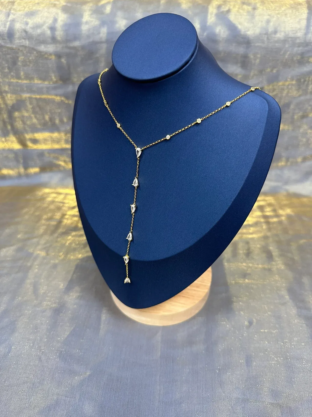 Gold Blue Chain Y-Drop Lariat Necklace 8