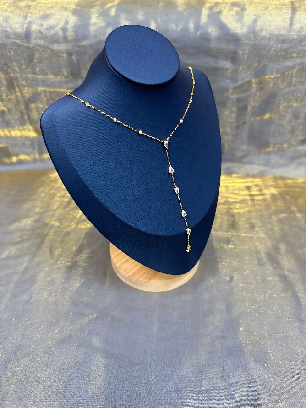 Gold Blue Chain Y-Drop Lariat Necklace 9
