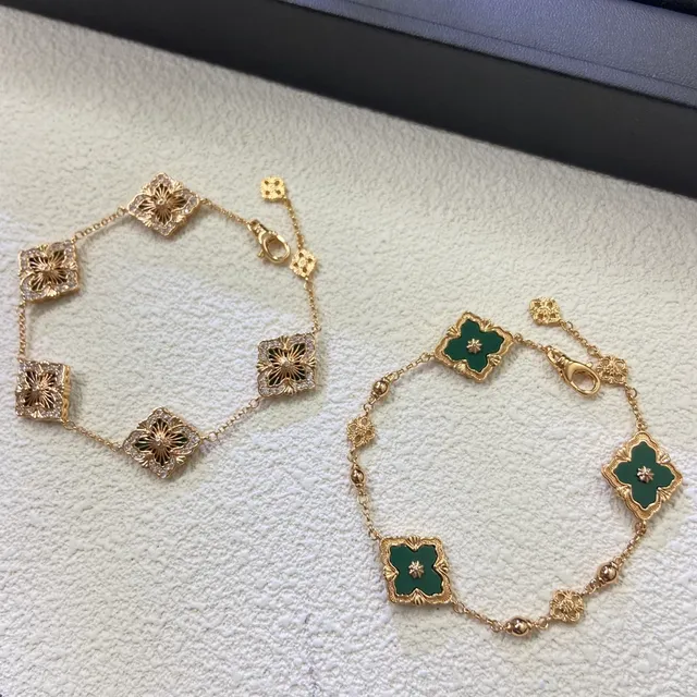 Gold Green Chain Enamel Quatrefoil Motifs Bracelet 3