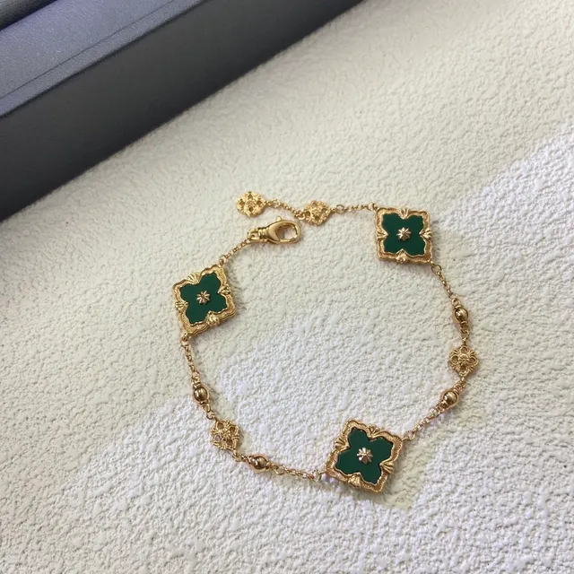 Gold Green Chain Enamel Quatrefoil Motifs Bracelet 4