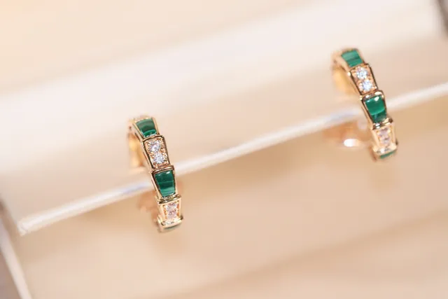 Gold Green Hinged Hoop Rectangular Stone Inlay Earrings 9