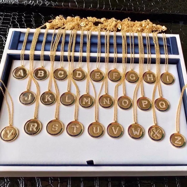 Gold Multicolor Alphabet Letter Pendants Necklace 1