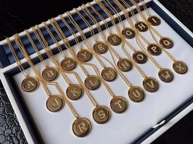 Gold Multicolor Alphabet Letter Pendants Necklace 2