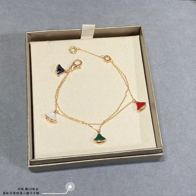 Gold Multicolor Chain Fan-Shaped Pendants Bracelet 6
