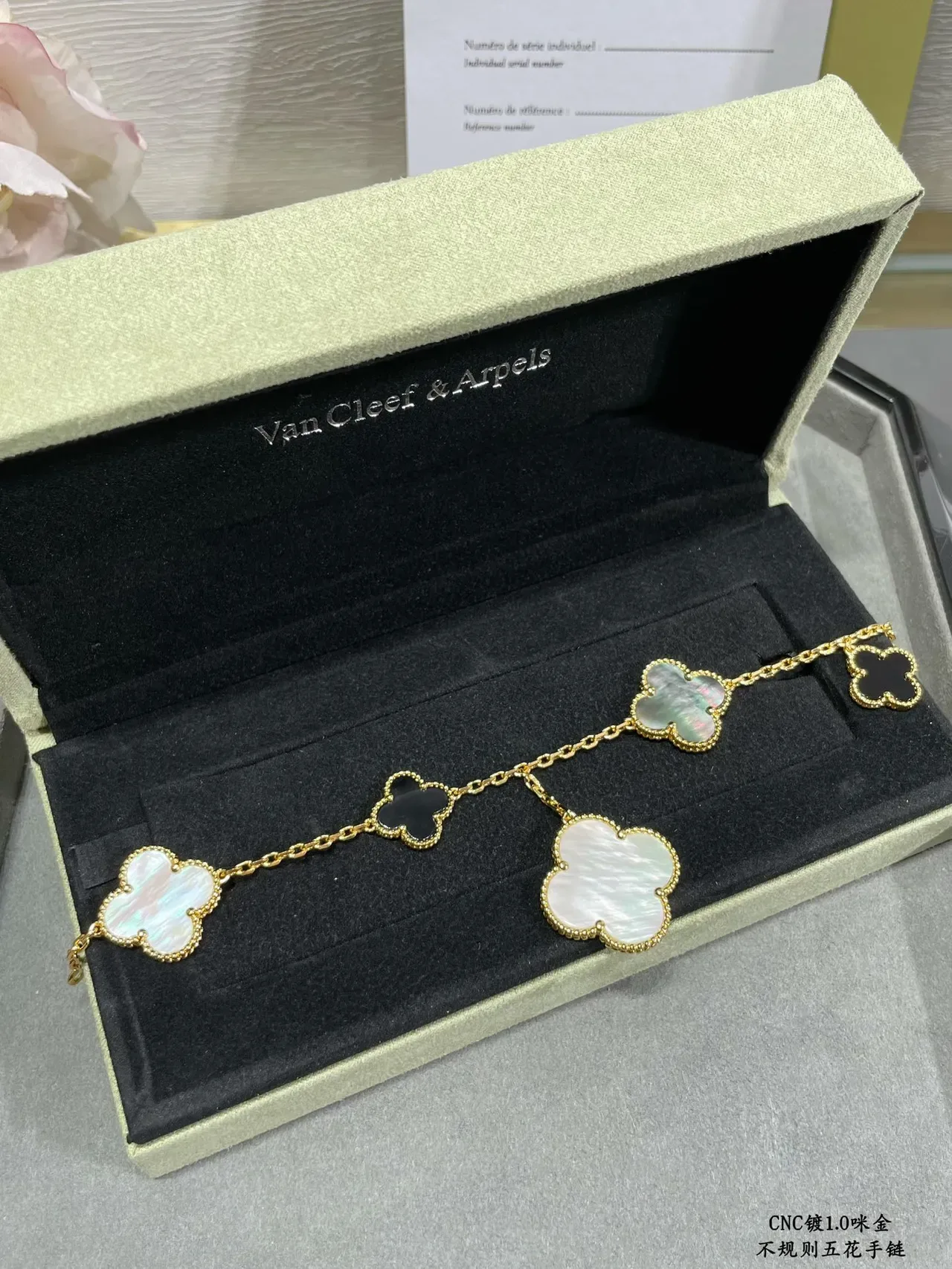 Gold Multicolor Chain Five Clover-Shaped Charms Bracelet 5