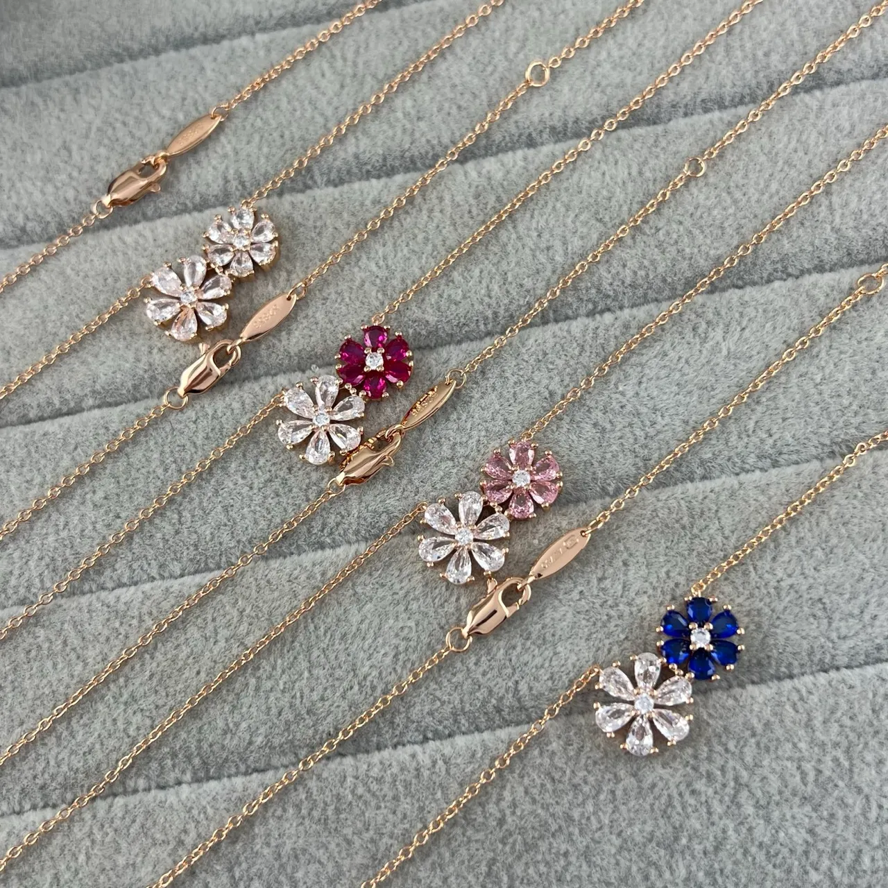 Gold Multicolor Chain Floral Pendant Necklace 7
